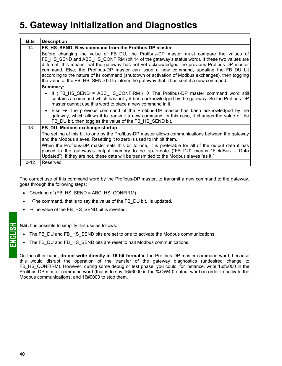 Gateway status word, Gateway initialization and diagnostics | Schneider Electric Gateway LUFP7 User Manual | Page 39 / 115