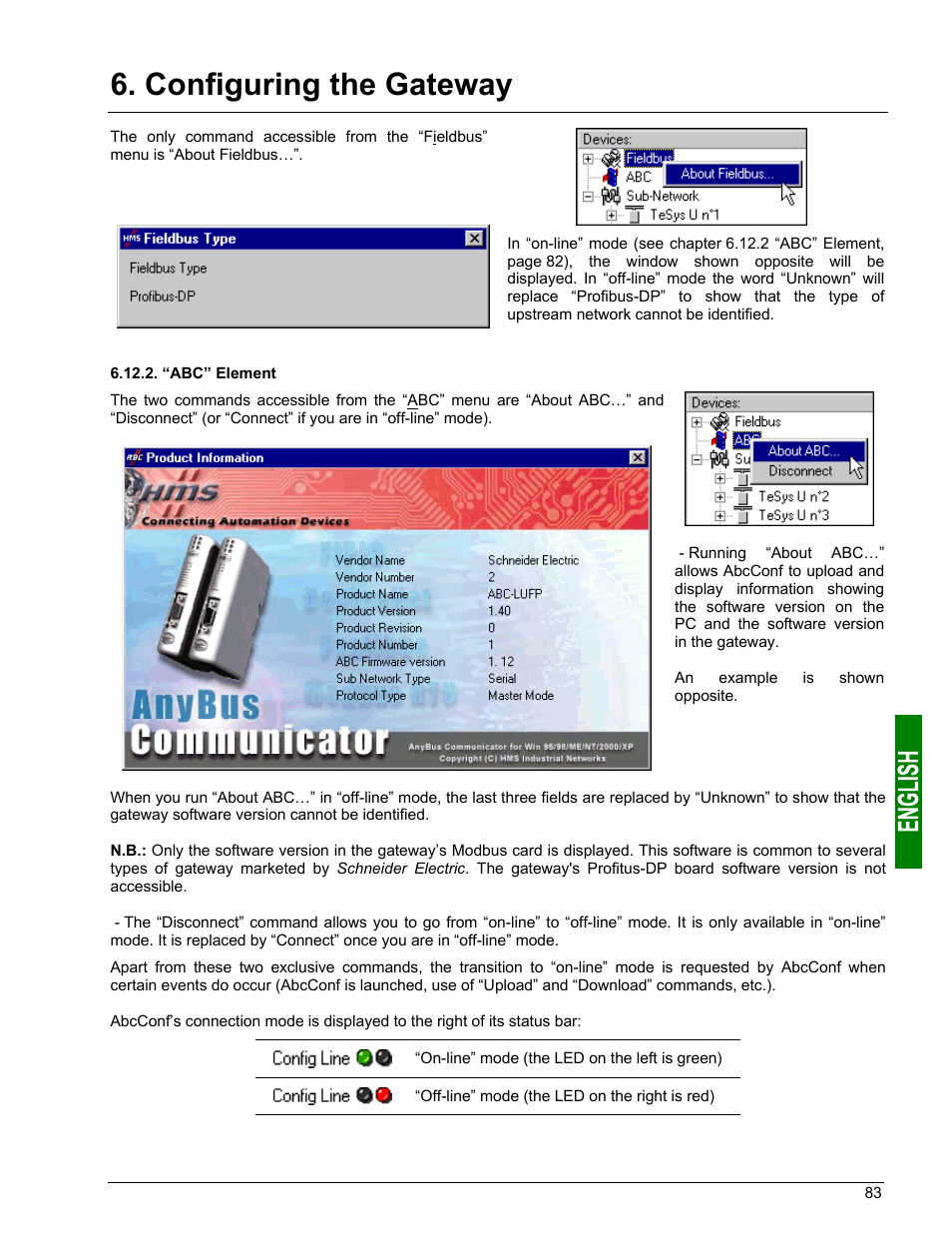 Sub-network” element, “fieldbus” element, Configuring the gateway | Schneider Electric Gateway LUFP7 User Manual | Page 82 / 115