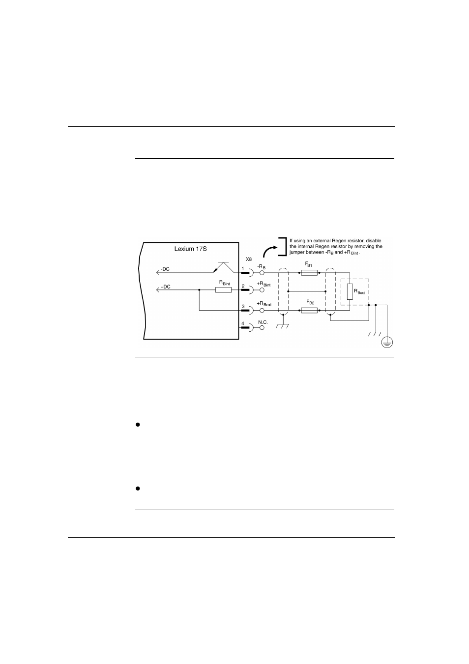 Power wiring, continued, Optional external regen resistor connection, Regen circuit functional description | Power wiring , continued | Schneider Electric Lexium 17S Series User Manual | Page 63 / 146