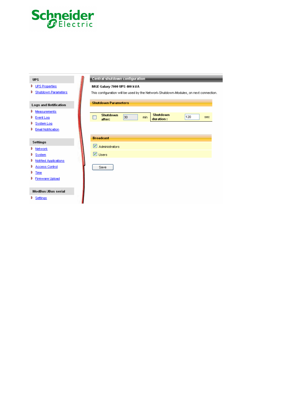 4 central shutdown configuration | Schneider Electric 66123 User Manual | Page 46 / 98