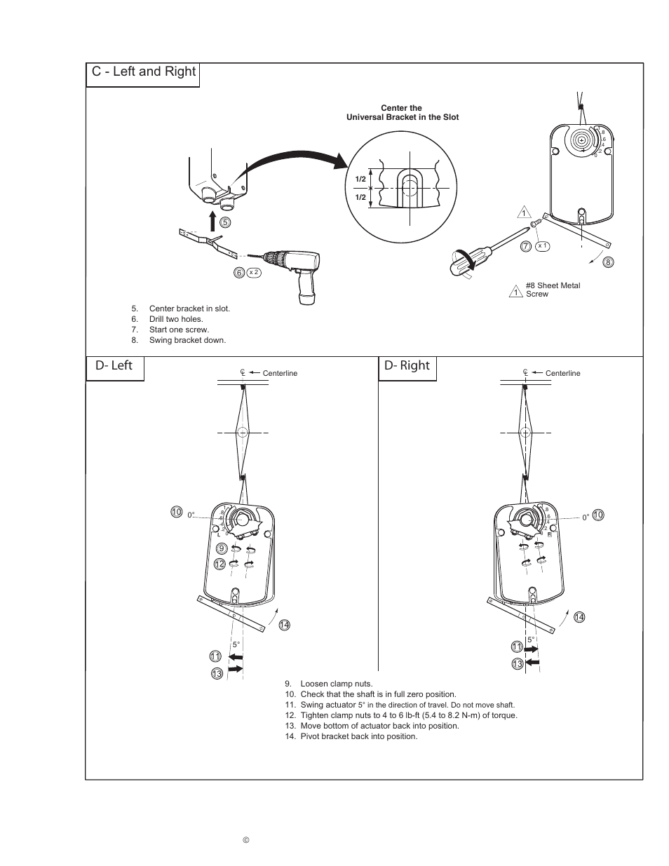 C - left and right, D- right, D- left | Schneider Electric DuraDrive Direct Coupled Actuators MA4X-707X User Manual | Page 11 / 24