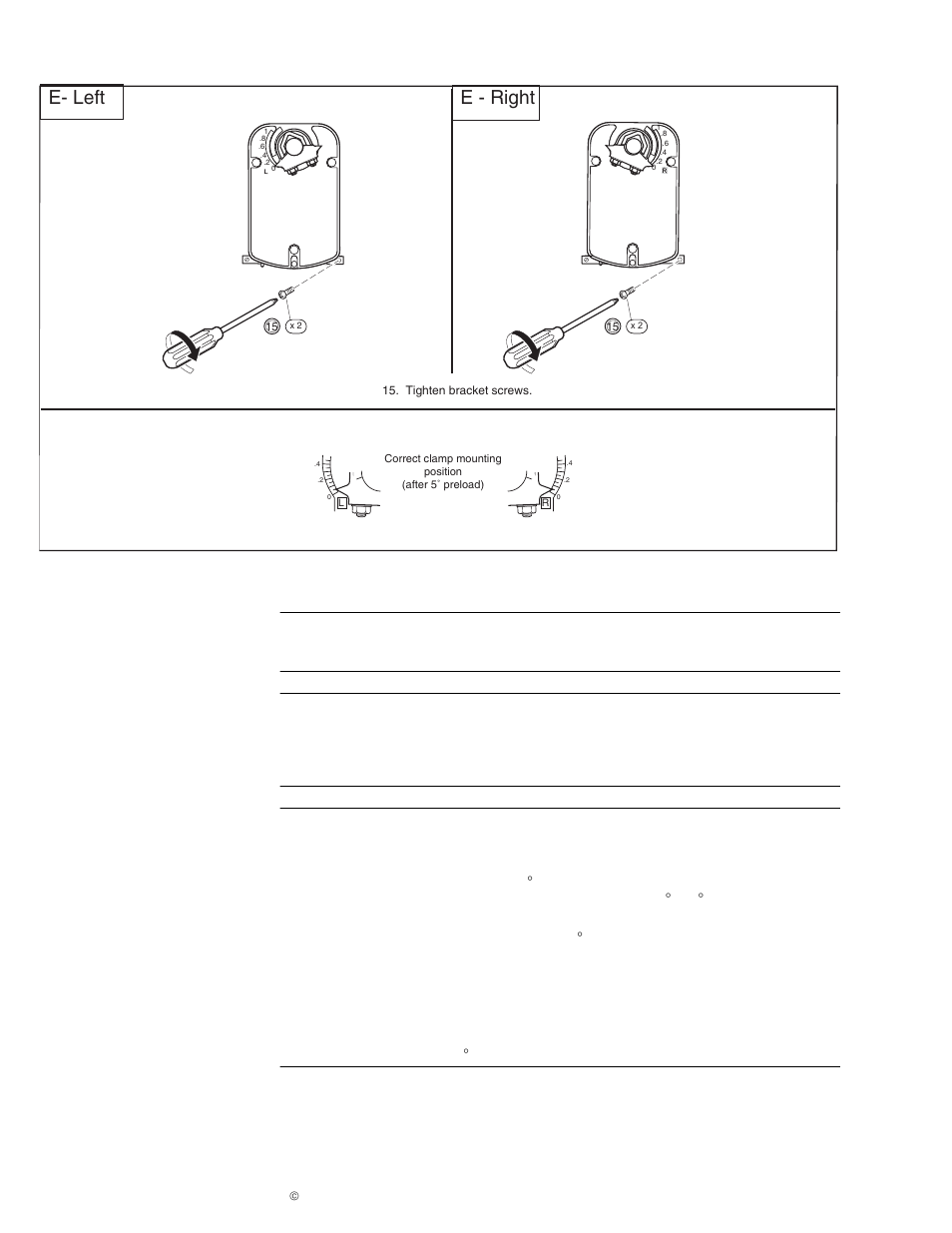 Ma4x-707x and ma4x-715x series installation, E- left e - right | Schneider Electric DuraDrive Direct Coupled Actuators MA4X-707X User Manual | Page 12 / 24