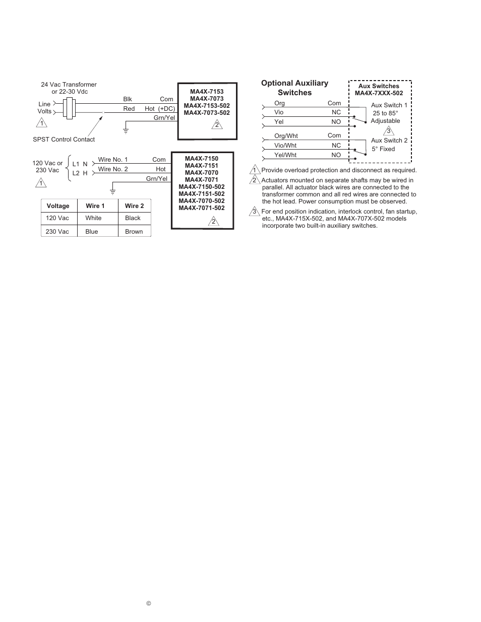 Typical applications (wiring diagrams) | Schneider Electric DuraDrive Direct Coupled Actuators MA4X-707X User Manual | Page 6 / 24