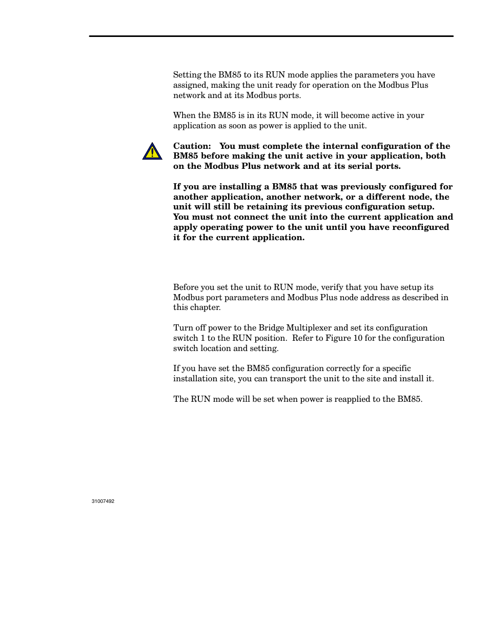 Setting the run mode, 12 setting the run mode | Schneider Electric Modbus Plus Network Bridge Multiplexer none User Manual | Page 63 / 110