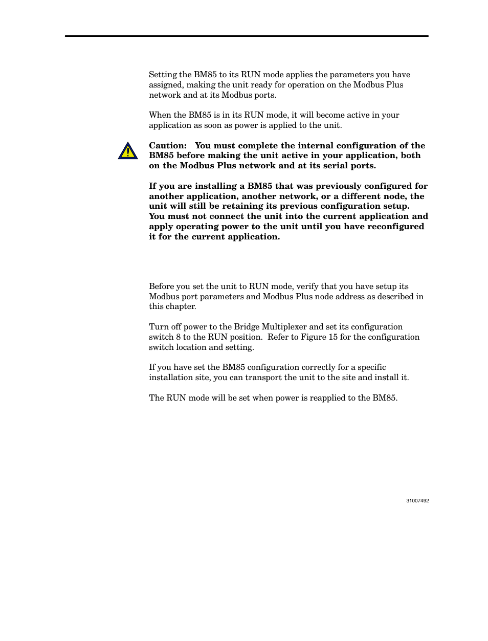 Setting the run mode, 9 setting the run mode | Schneider Electric Modbus Plus Network Bridge Multiplexer none User Manual | Page 78 / 110