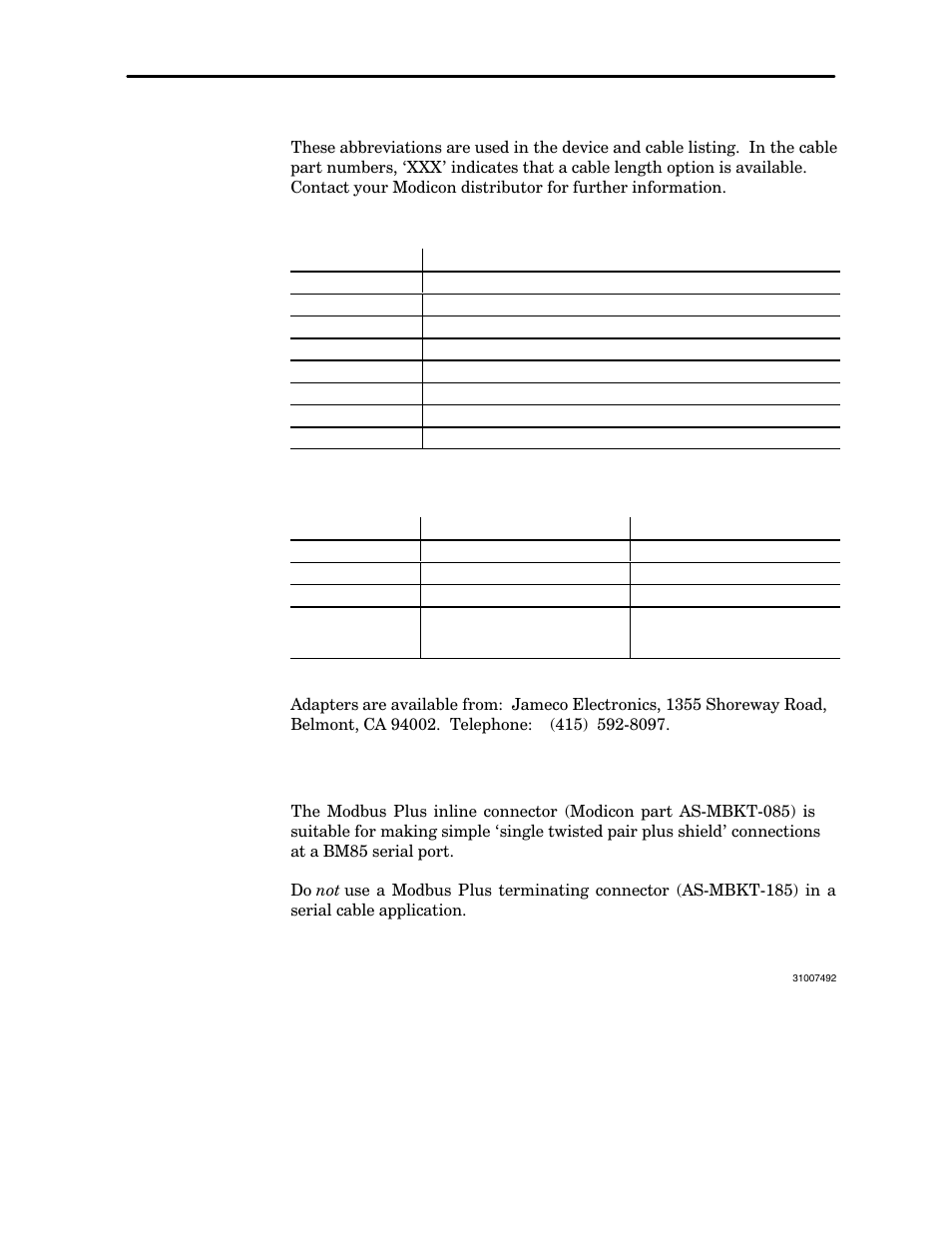 Compatible devices and cables, A.1 compatible devices and cables, A.1.1 abbreviations | A.1.2 making ‘quick connections | Schneider Electric Modbus Plus Network Bridge Multiplexer none User Manual | Page 94 / 110