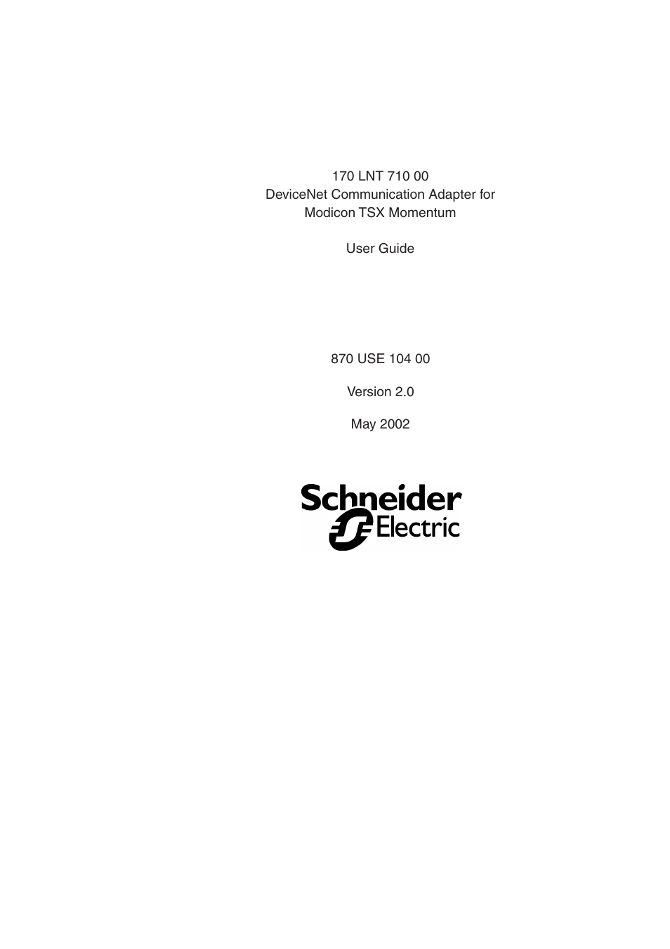 Schneider Electric 170 LNT 710 00 User Manual | 12 pages