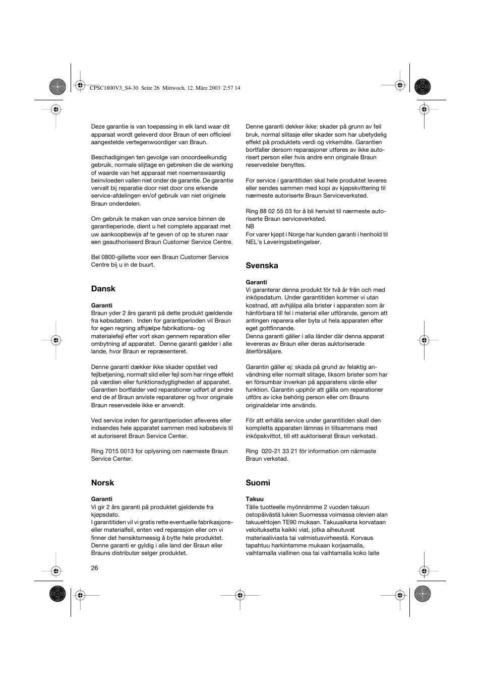 Braun CPSC 1800 V3 MN User Manual | Page 26 / 34