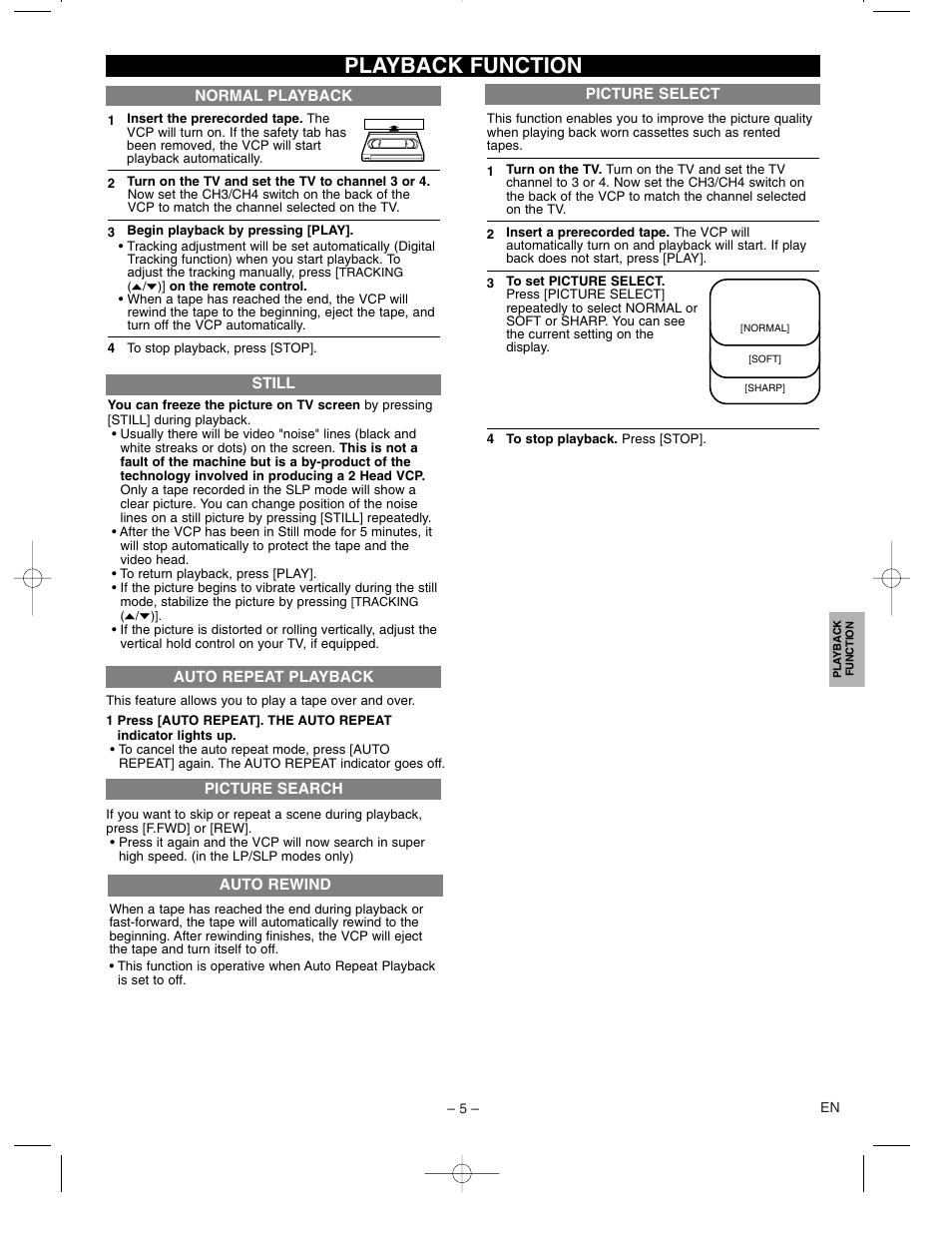 Playback function | Symphonic SP120C User Manual | Page 5 / 8