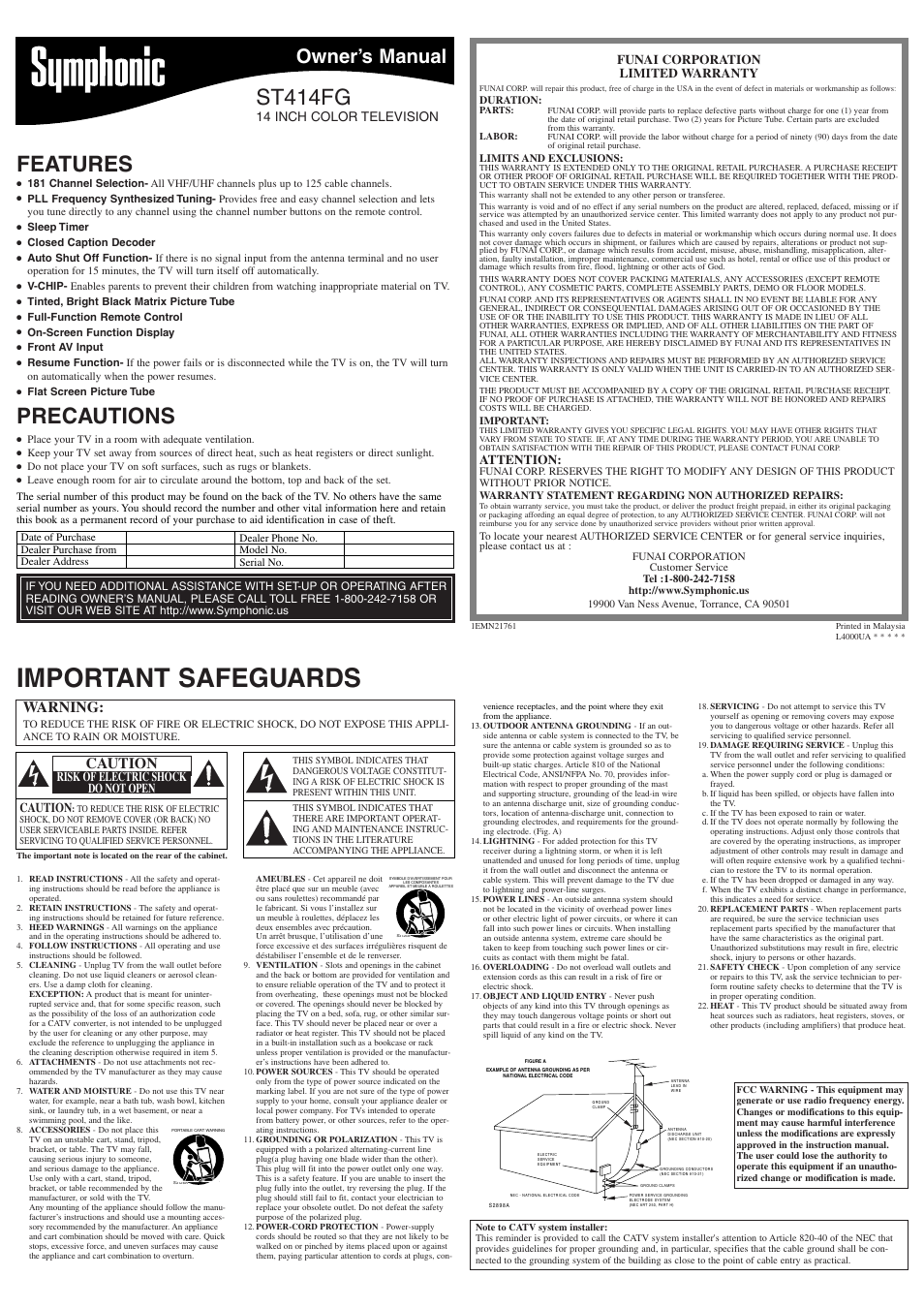 Symphonic ST414FG User Manual | 8 pages