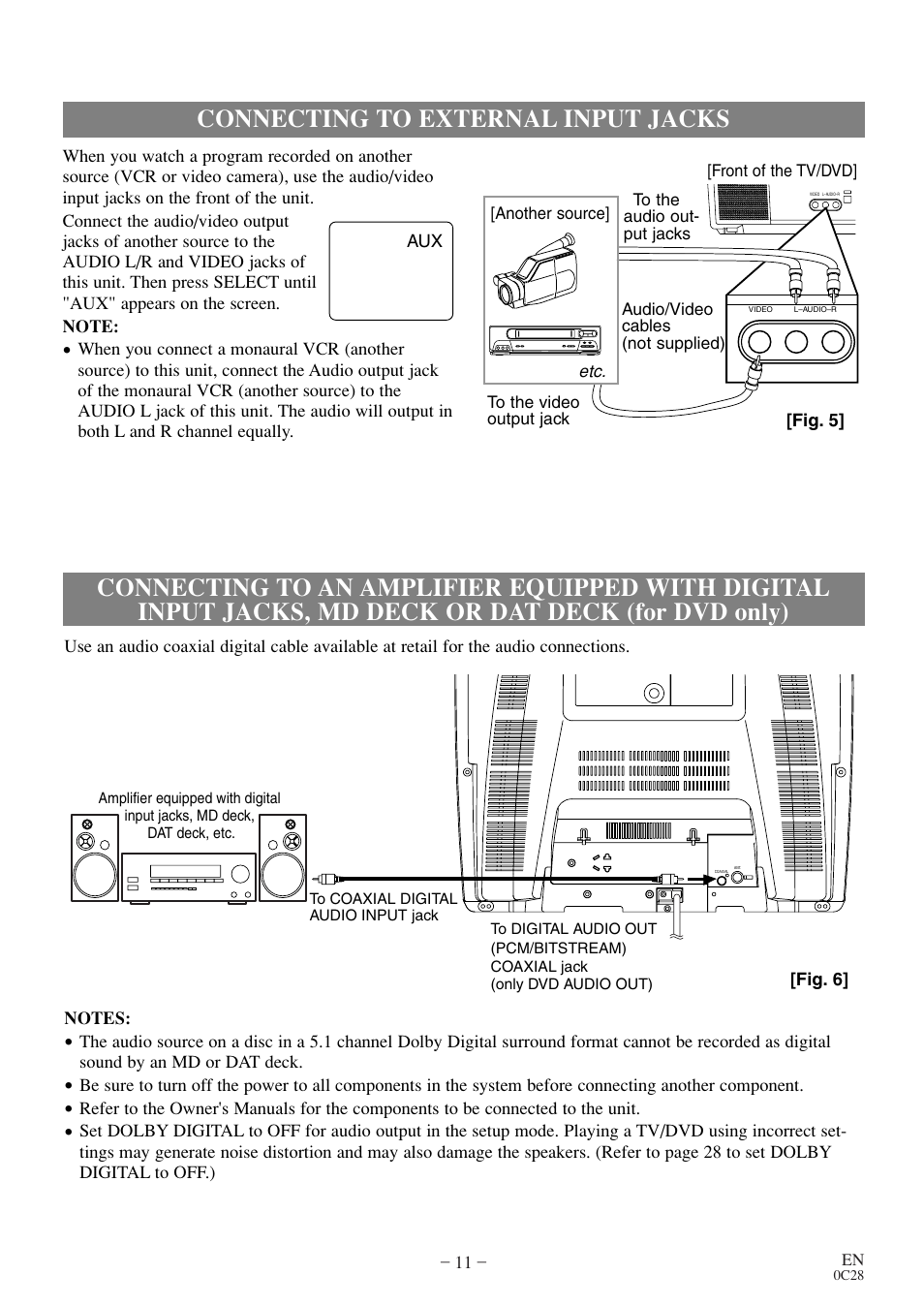 Connecting to external input jacks | Symphonic WF20D4 User Manual | Page 11 / 40