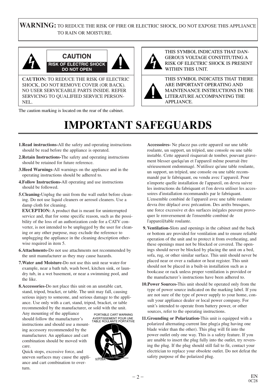 Important safeguards, Warning, Caution | Symphonic WF20D4 User Manual | Page 2 / 40