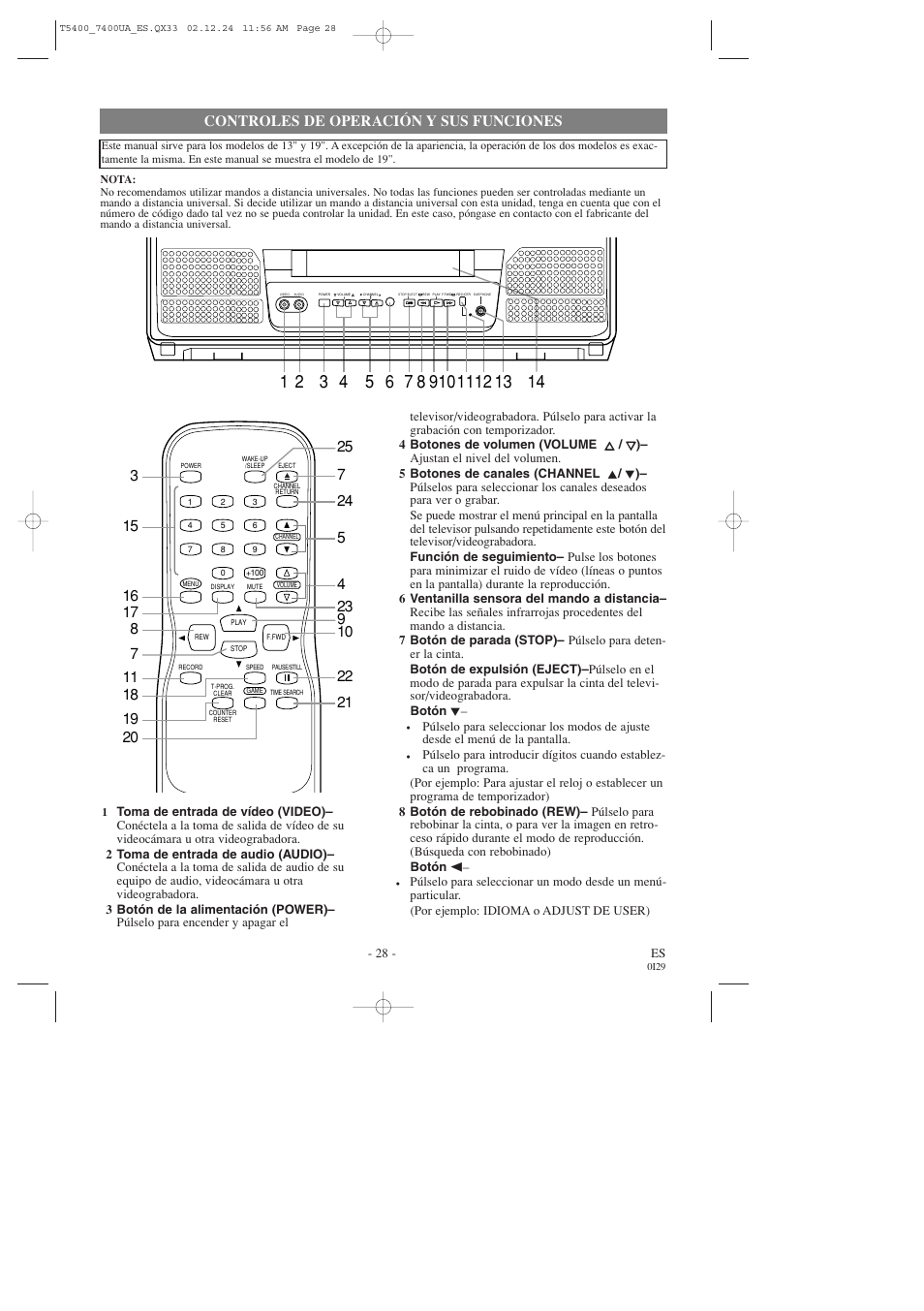 Controles de operación y sus funciones | Symphonic SC319D User Manual | Page 28 / 32