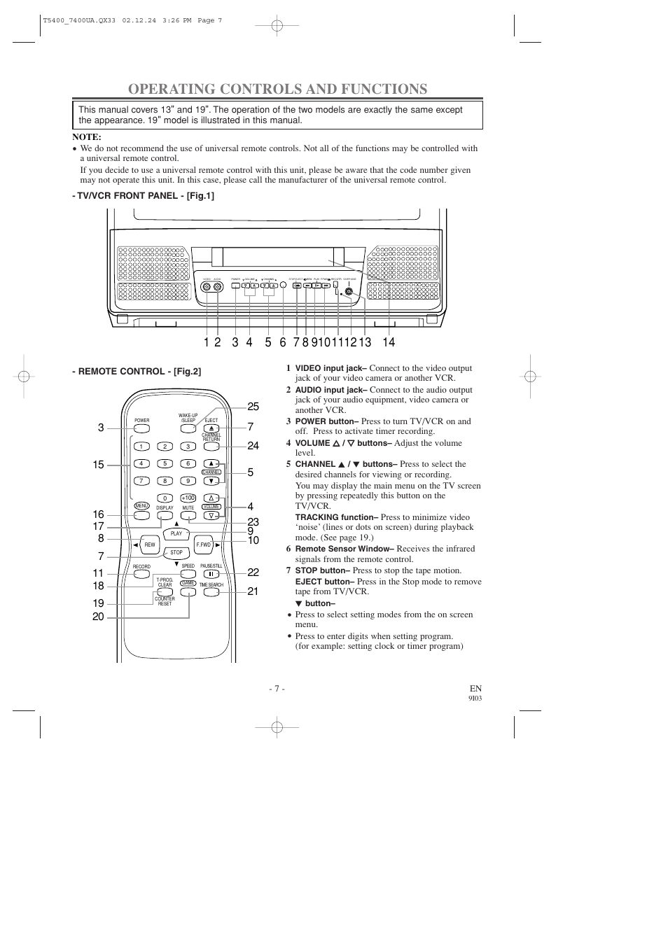 Operating controls and functions | Symphonic SC319D User Manual | Page 7 / 32