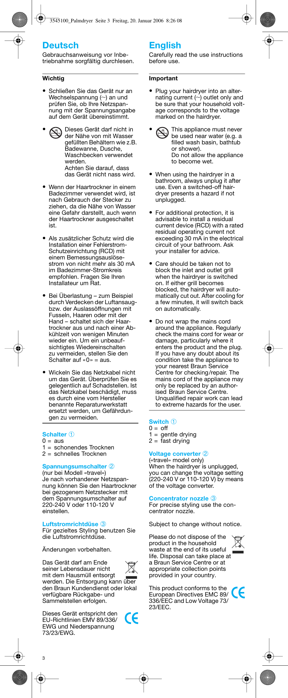 Deutsch english | Braun e-Go PD 1 User Manual | Page 2 / 22