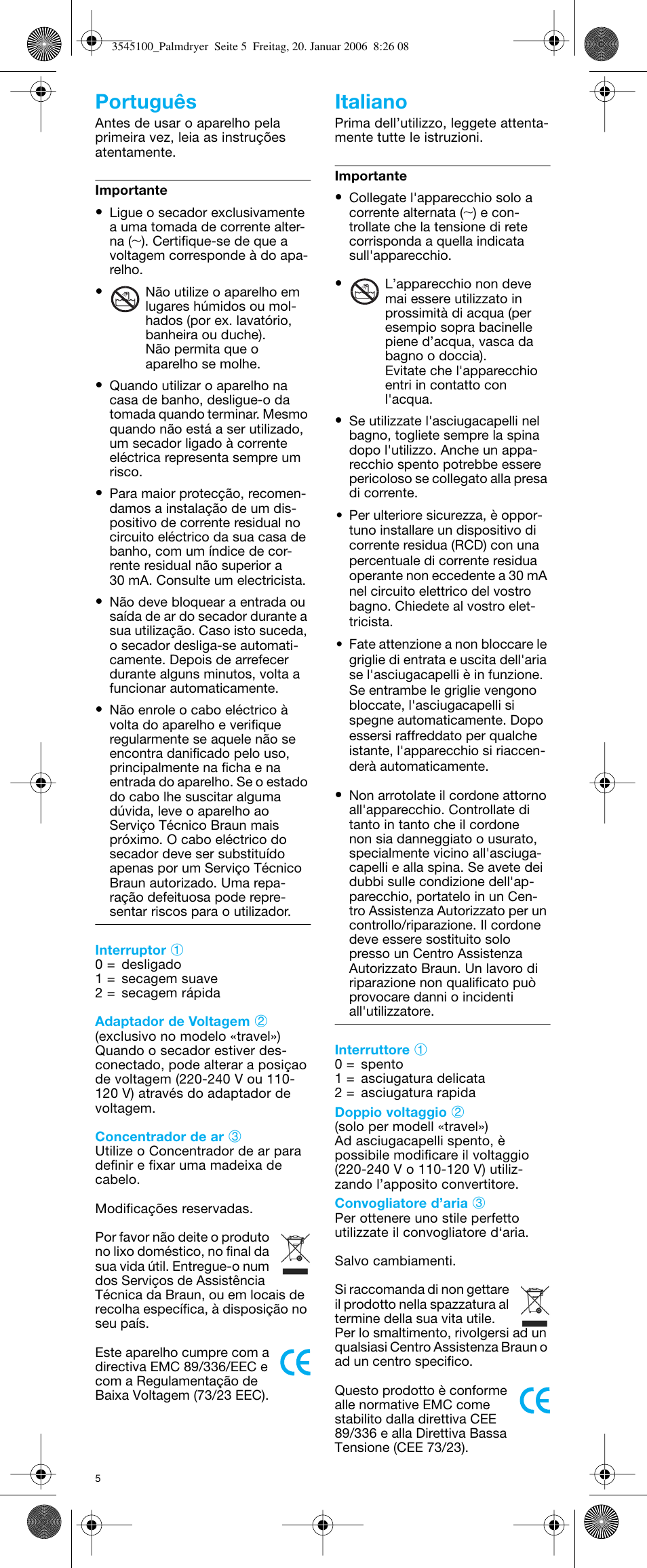 Português italiano | Braun e-Go PD 1 User Manual | Page 4 / 22