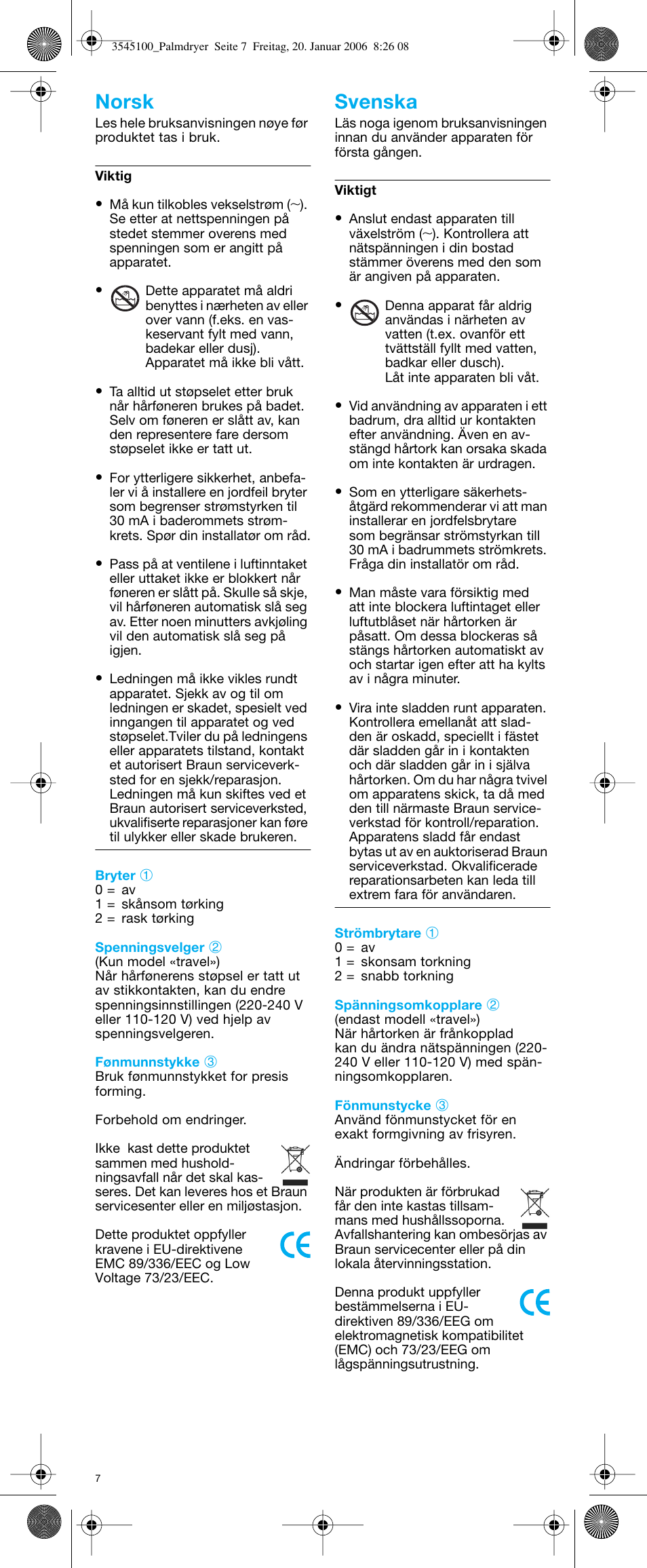 Norsk svenska | Braun e-Go PD 1 User Manual | Page 6 / 22
