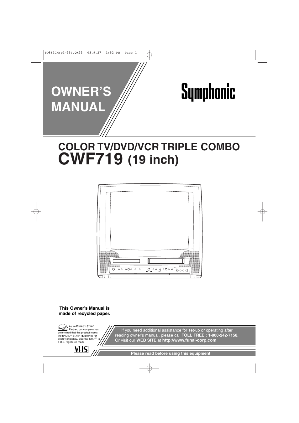 Symphonic CWF719 User Manual | 52 pages