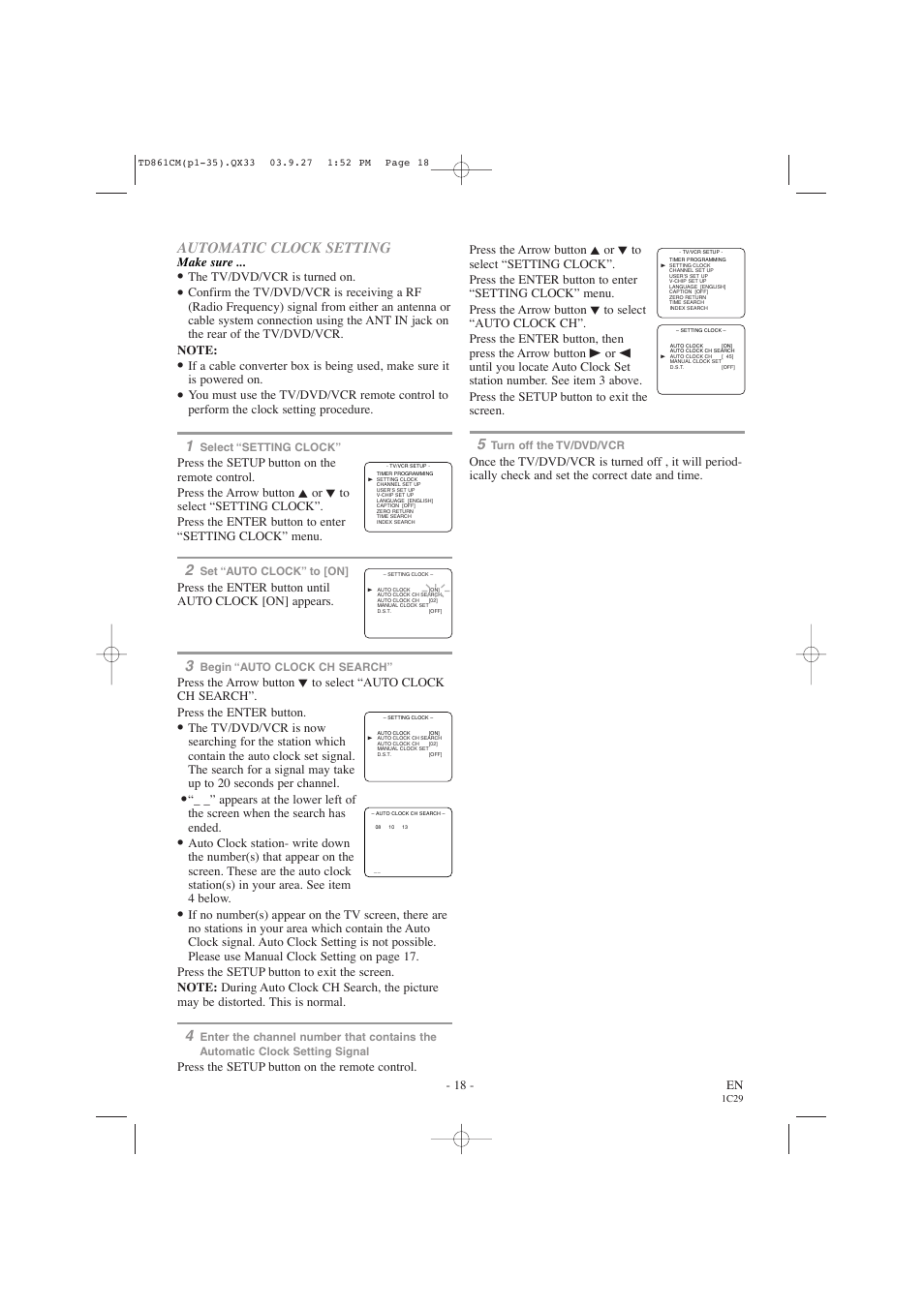 Automatic clock setting | Symphonic CWF719 User Manual | Page 18 / 52