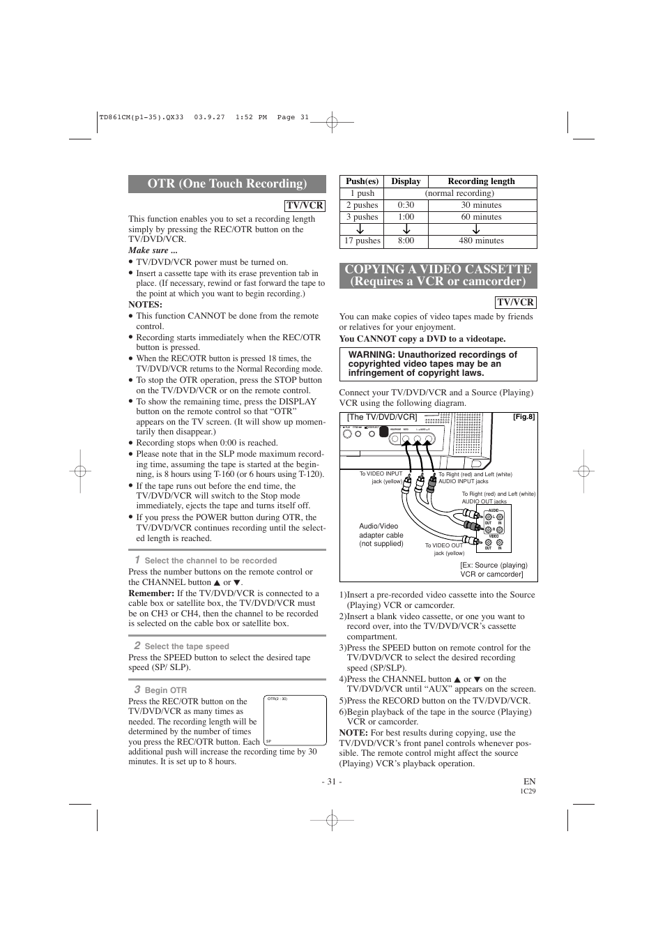 Otr (one touch recording) | Symphonic CWF719 User Manual | Page 31 / 52