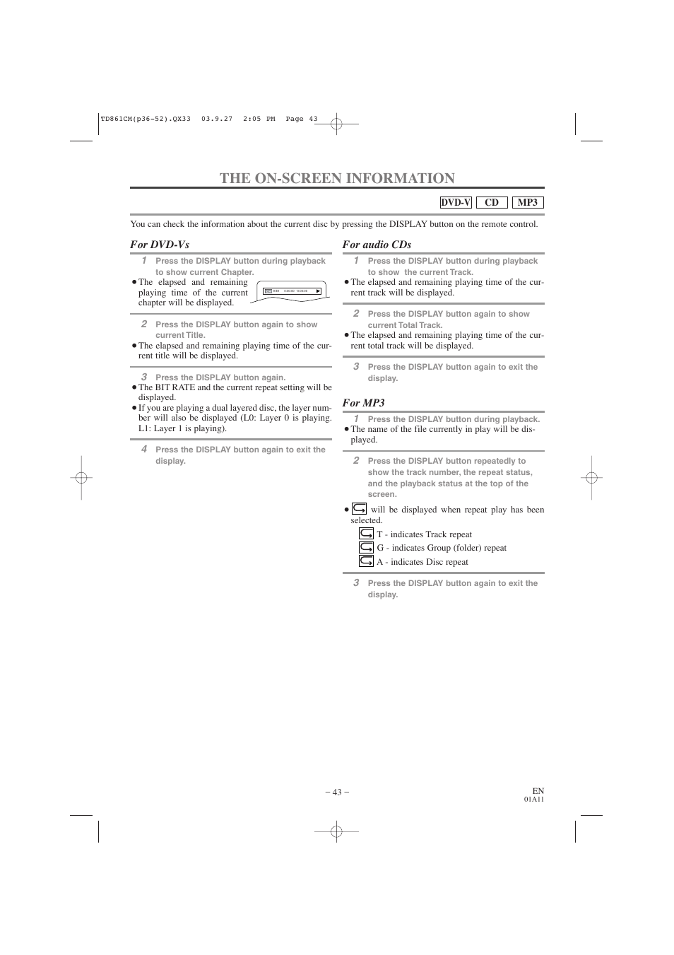 The on-screen information | Symphonic CWF719 User Manual | Page 43 / 52