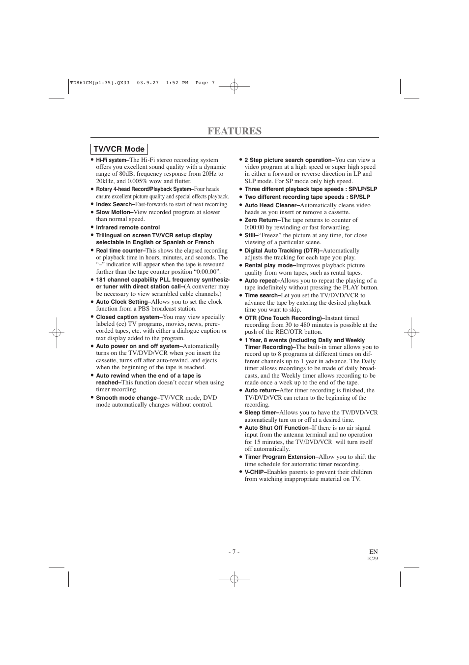 Features | Symphonic CWF719 User Manual | Page 7 / 52