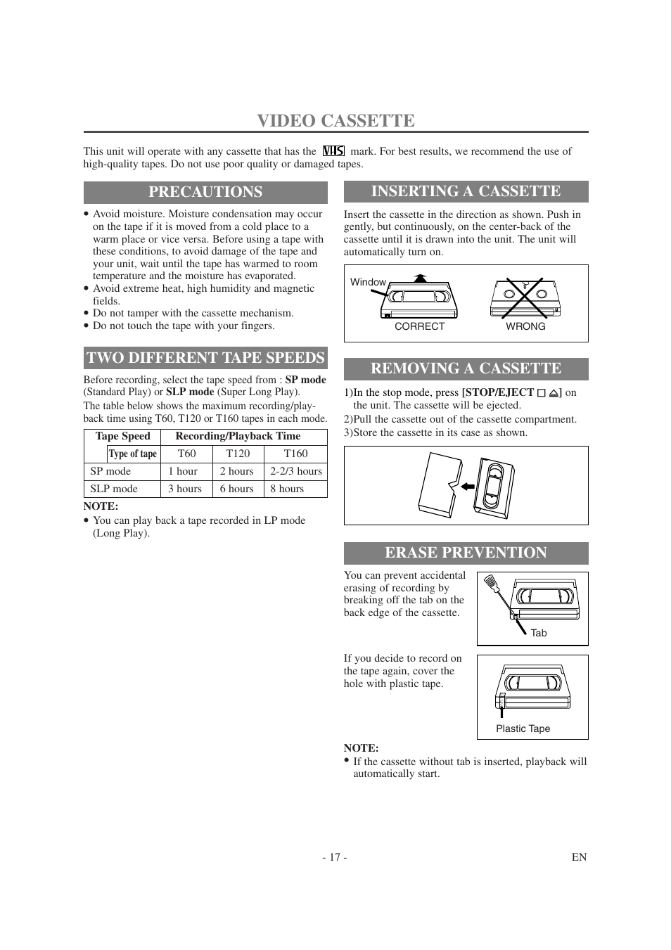 Video cassette | Symphonic SC1304 User Manual | Page 17 / 32