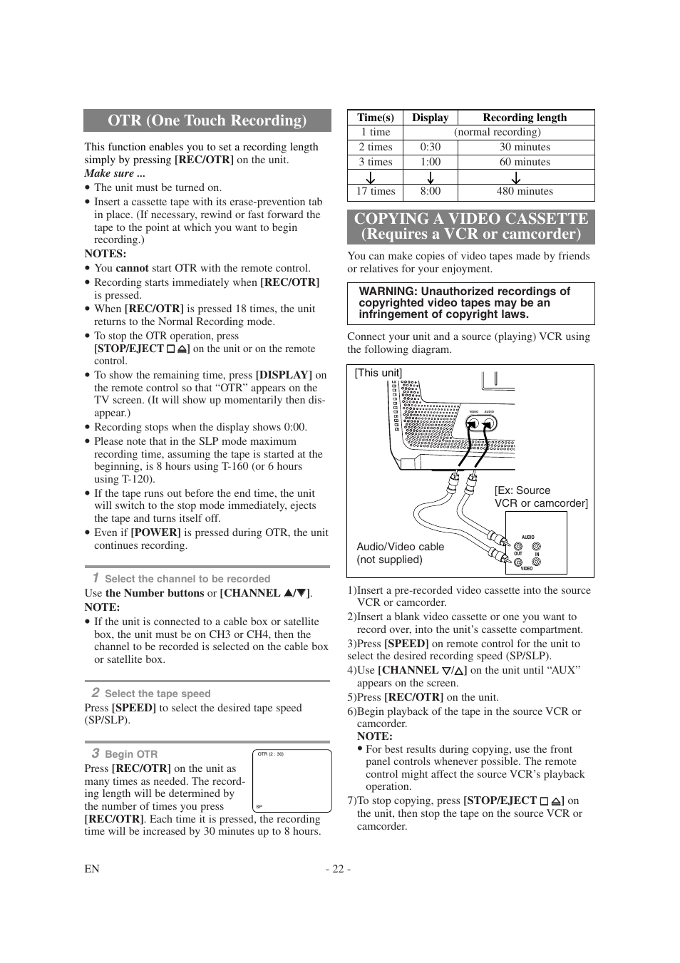 Otr (one touch recording) | Symphonic SC1304 User Manual | Page 22 / 32