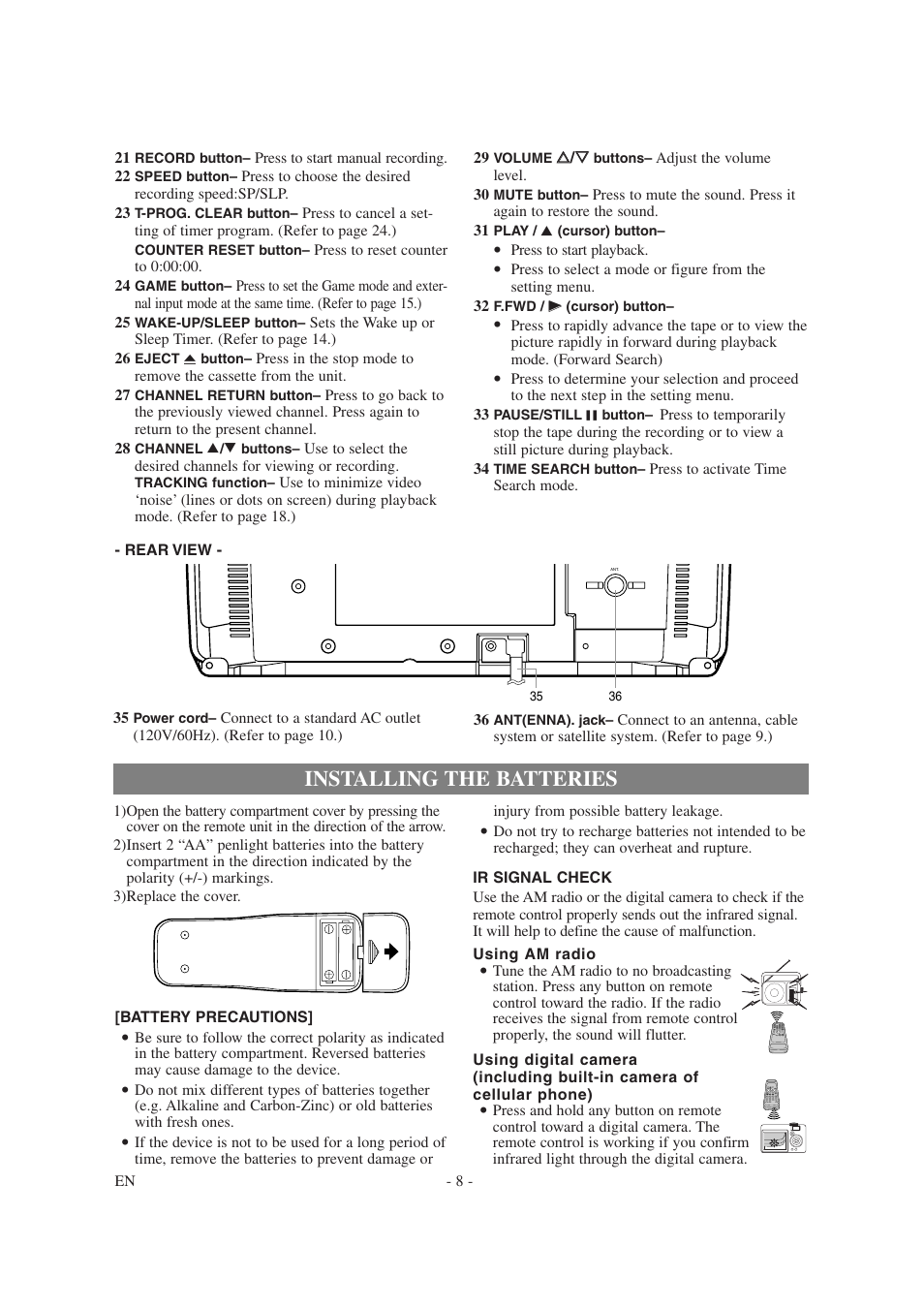 Installing the batteries | Symphonic SC1304 User Manual | Page 8 / 32