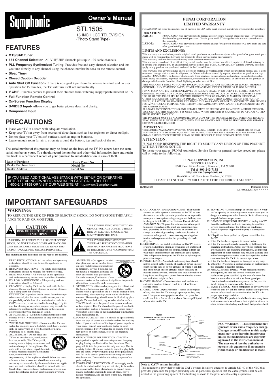 Symphonic STL1505 User Manual | 8 pages