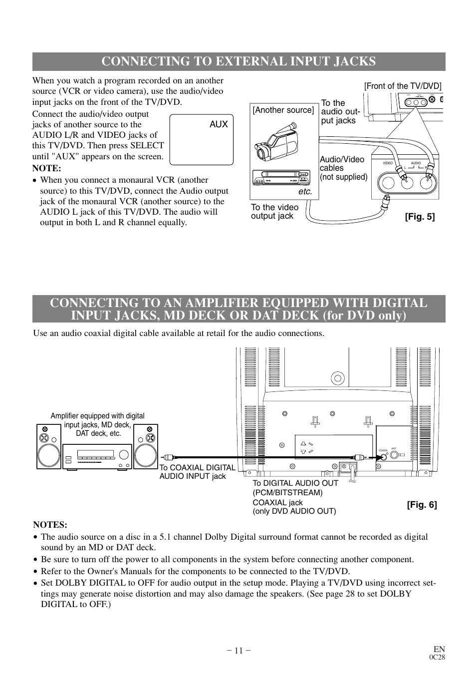 Connecting to external input jacks | Symphonic MSD513E User Manual | Page 11 / 40