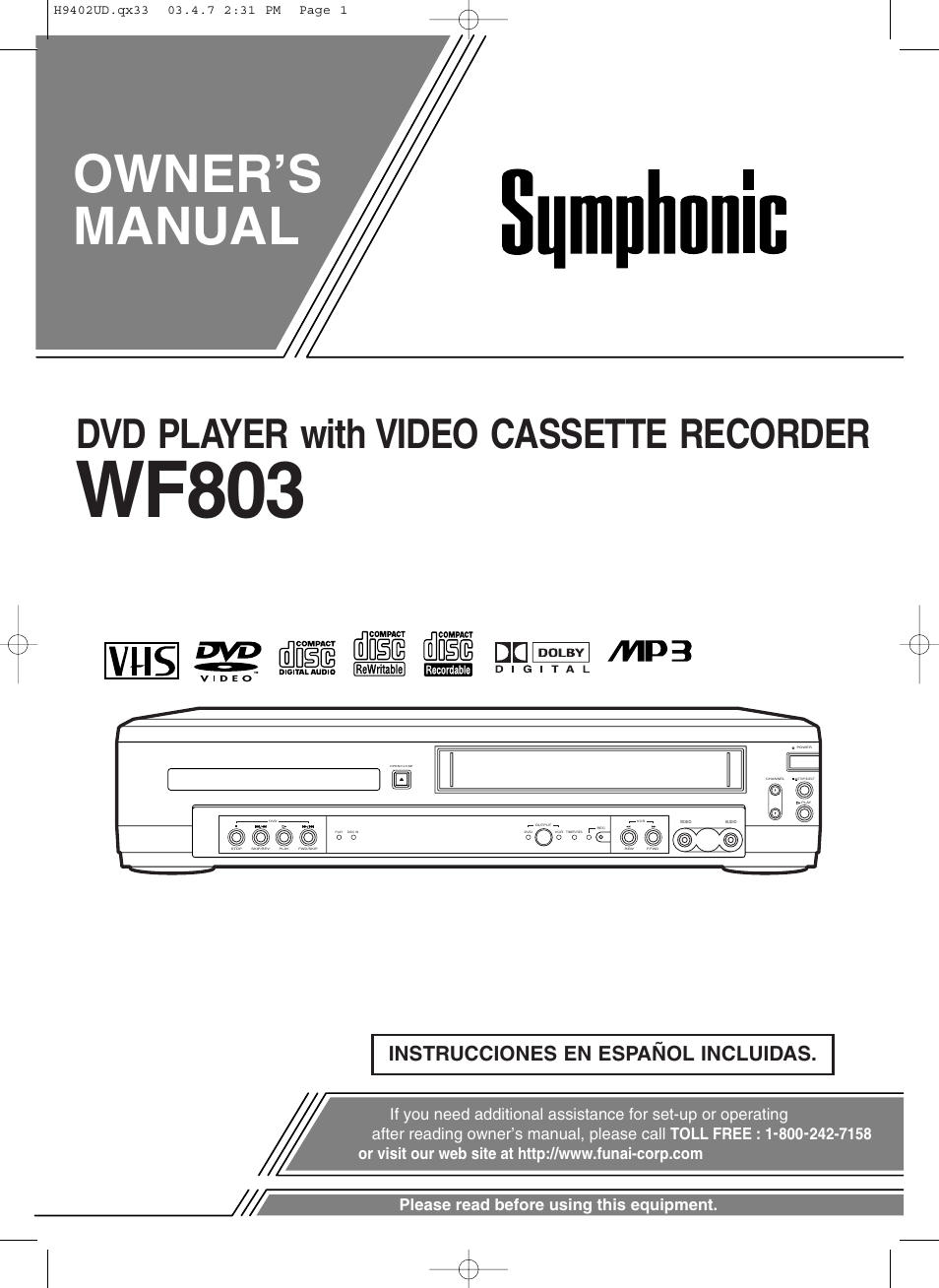 Symphonic WF803 User Manual | 44 pages