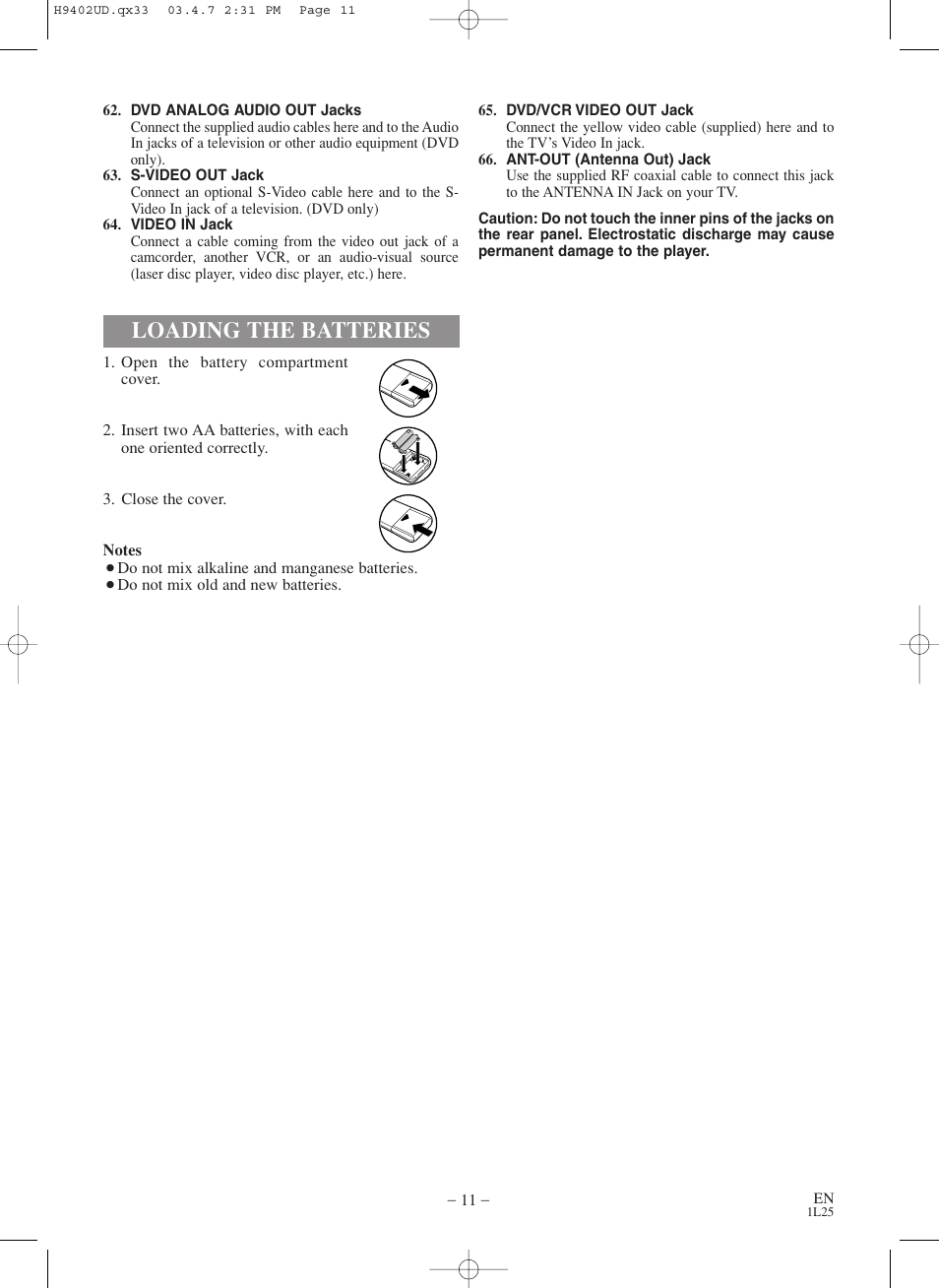 Loading the batteries | Symphonic WF803 User Manual | Page 11 / 44