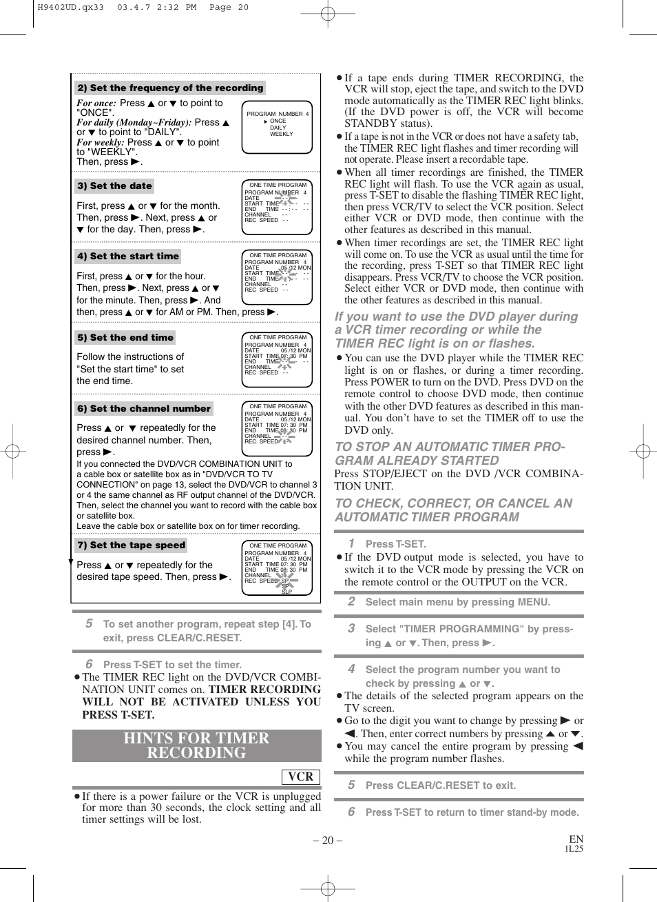 Hints for timer recording | Symphonic WF803 User Manual | Page 20 / 44