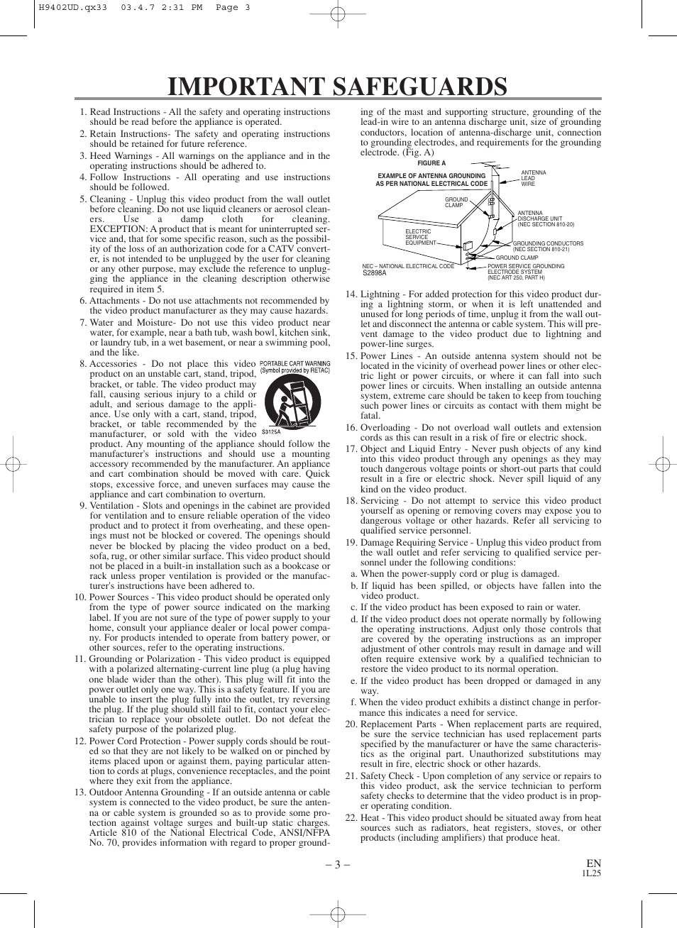 Important safeguards | Symphonic WF803 User Manual | Page 3 / 44