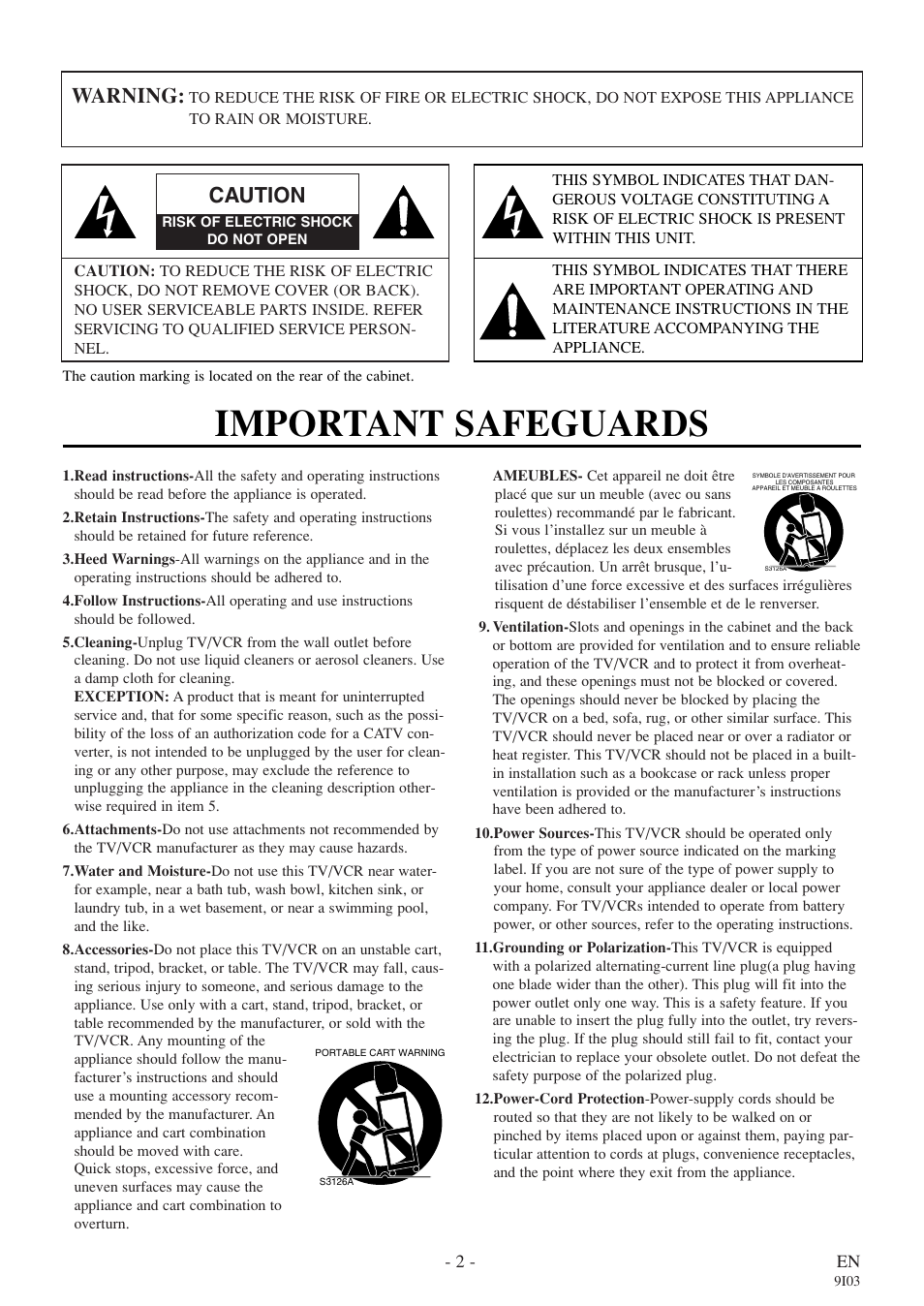 Important safeguards, Warning, Caution | Symphonic WF319E User Manual | Page 2 / 32