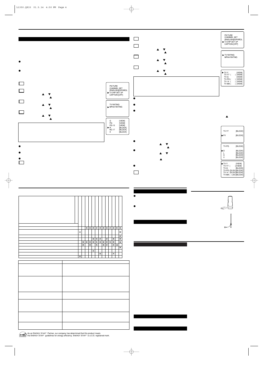 Specifications maintenance, Supplied accessories troubleshooting guide, Operations (continued) | Symphonic ST413B User Manual | Page 4 / 8