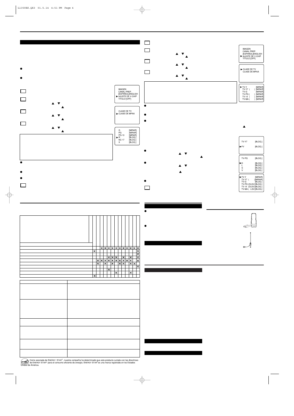 Especificaciones, Operaciones (seguimiento), Mantenimiento | Accesorios incluidos guia en caso de fallas | Symphonic ST413B User Manual | Page 8 / 8