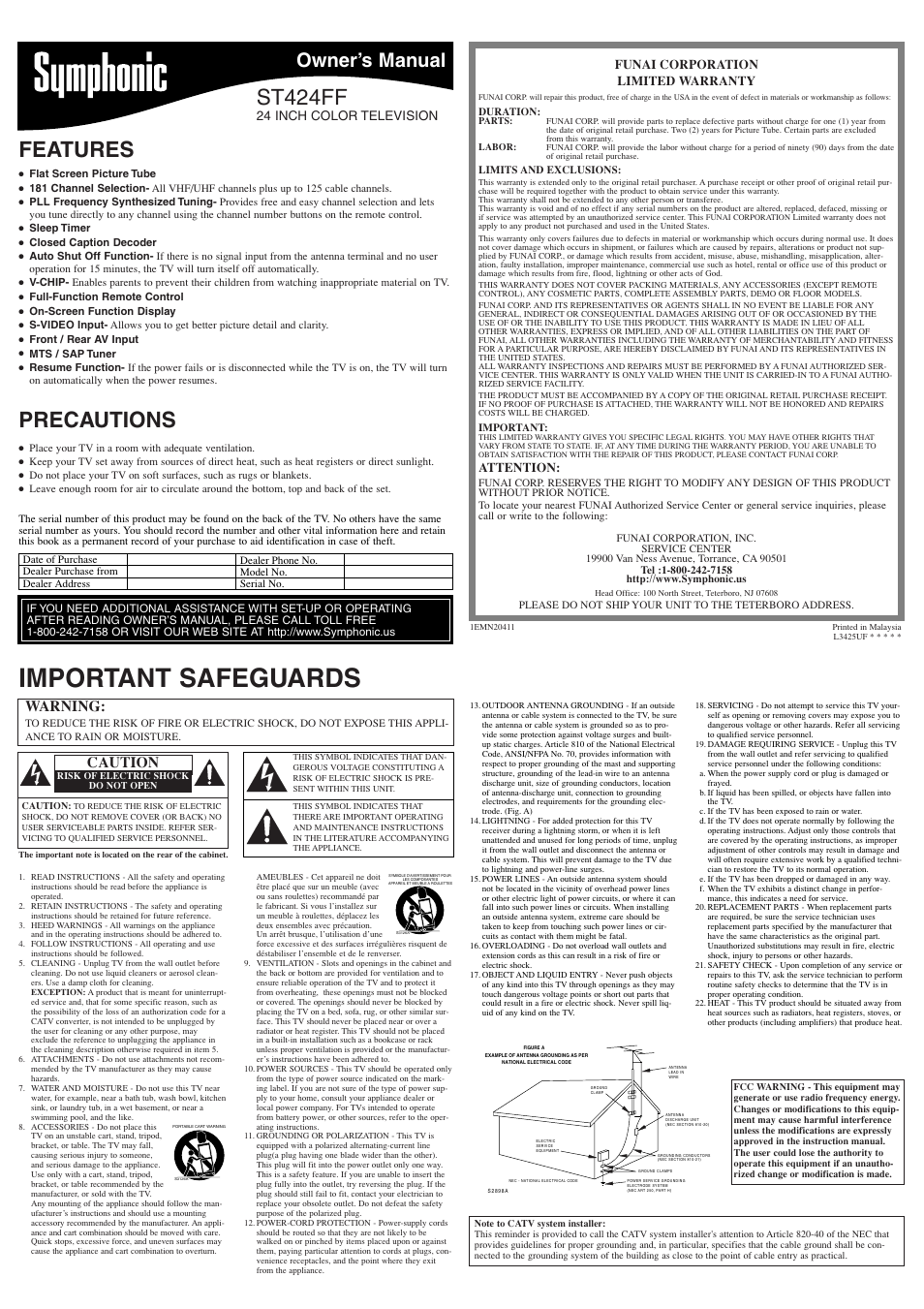 Symphonic ST424FF User Manual | 8 pages