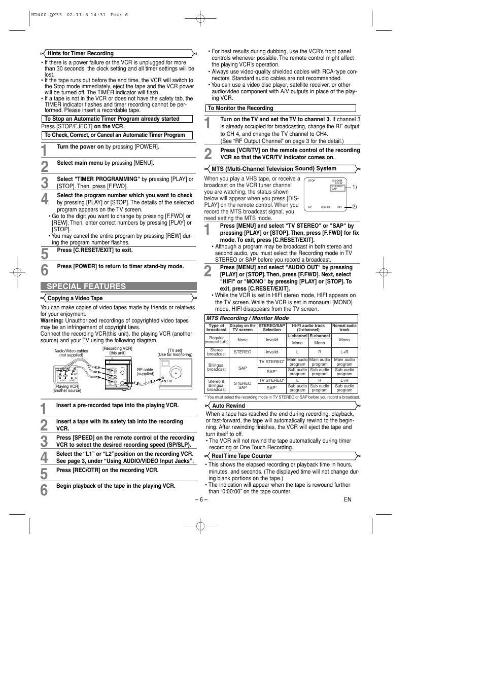 Special features | Symphonic SL260D User Manual | Page 6 / 8