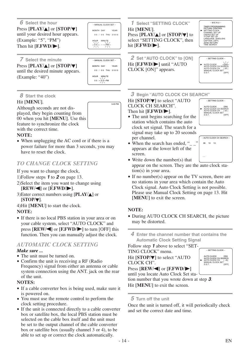 Automatic clock setting | Symphonic SC313E User Manual | Page 14 / 32