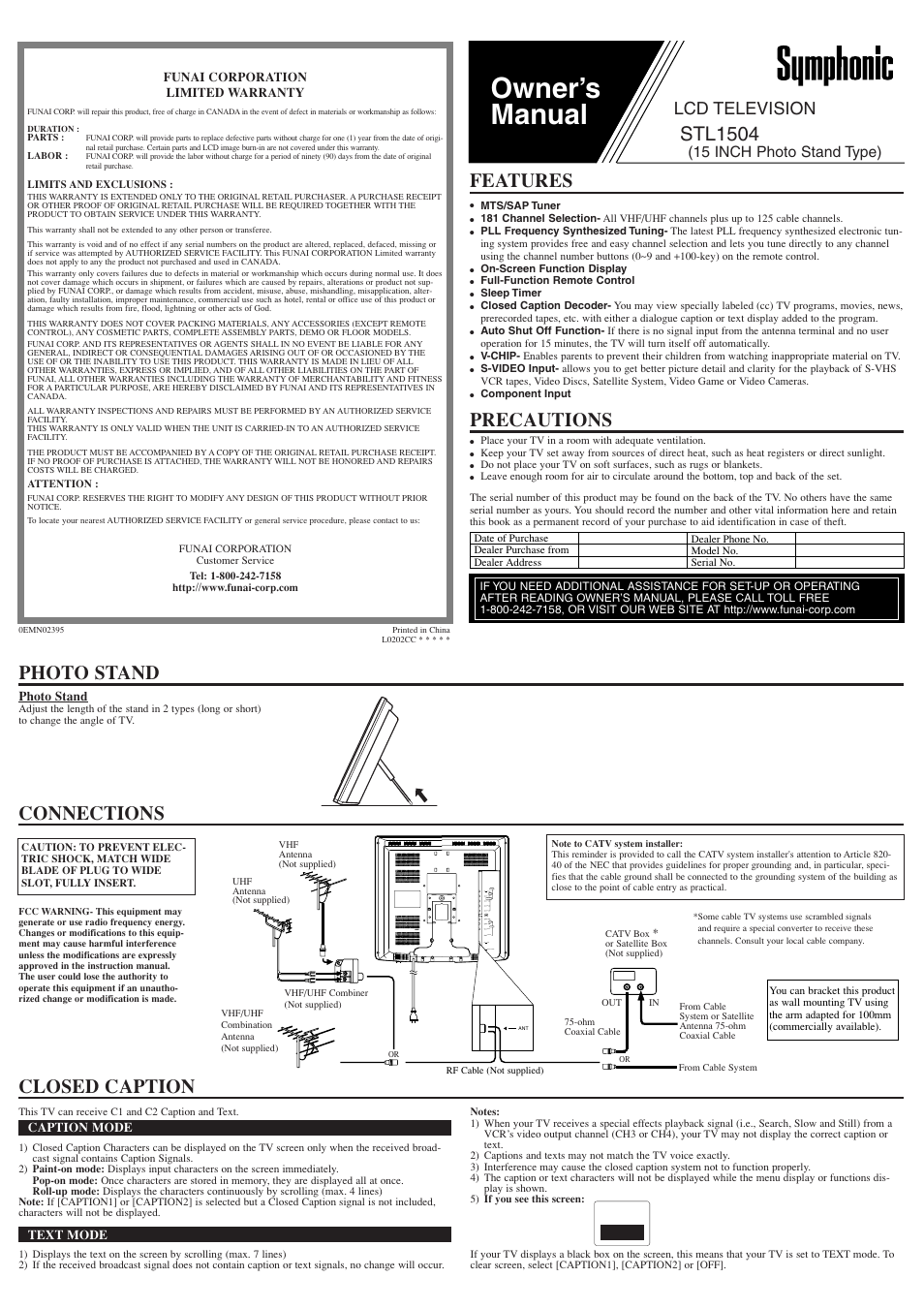 Symphonic STL1504 User Manual | 4 pages