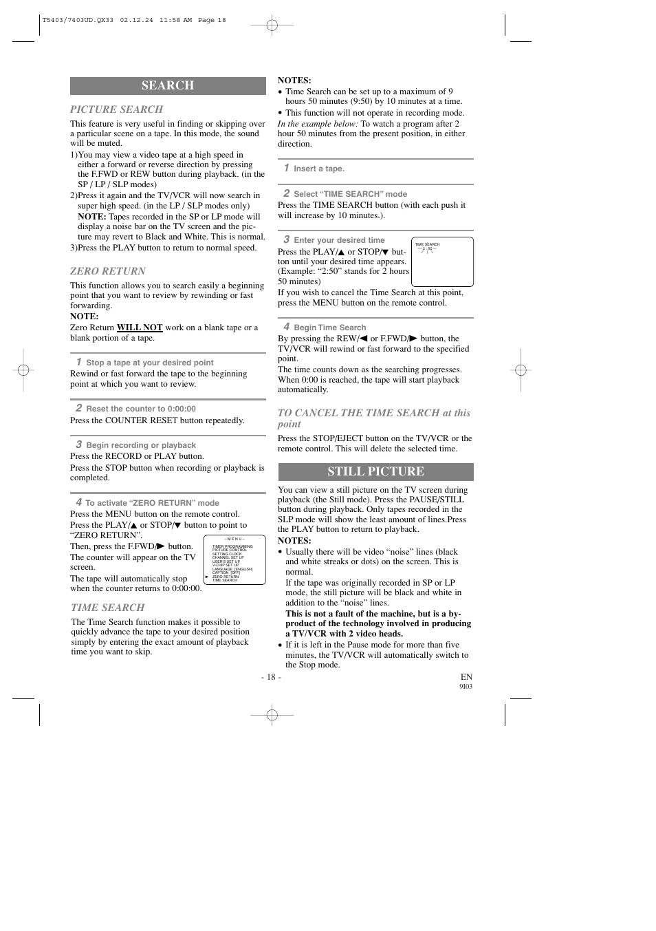 Still picture, Search | Symphonic SC1303 User Manual | Page 18 / 32