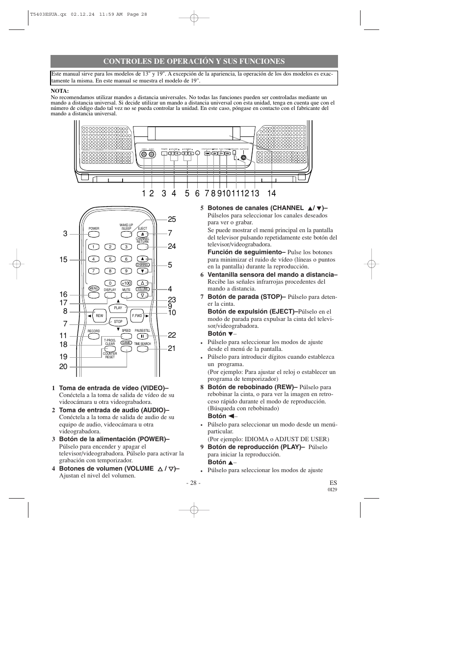 Controles de operación y sus funciones | Symphonic SC1303 User Manual | Page 28 / 32