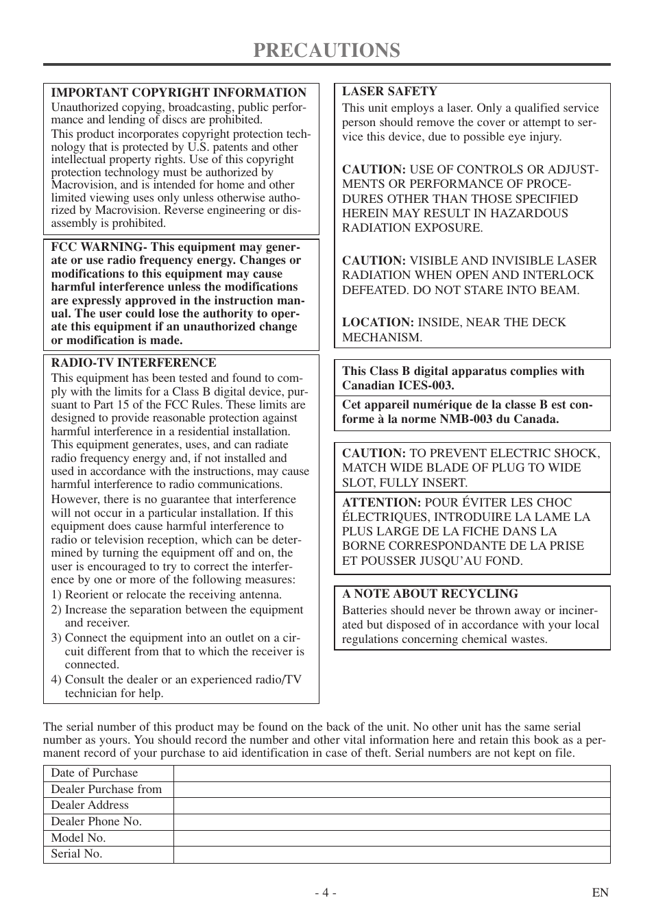 Precautions | Symphonic SC513DF User Manual | Page 4 / 40