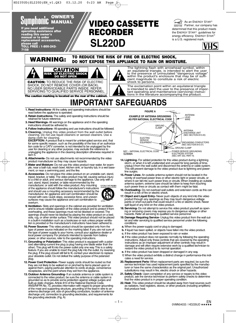 Symphonic SL220D User Manual | 8 pages