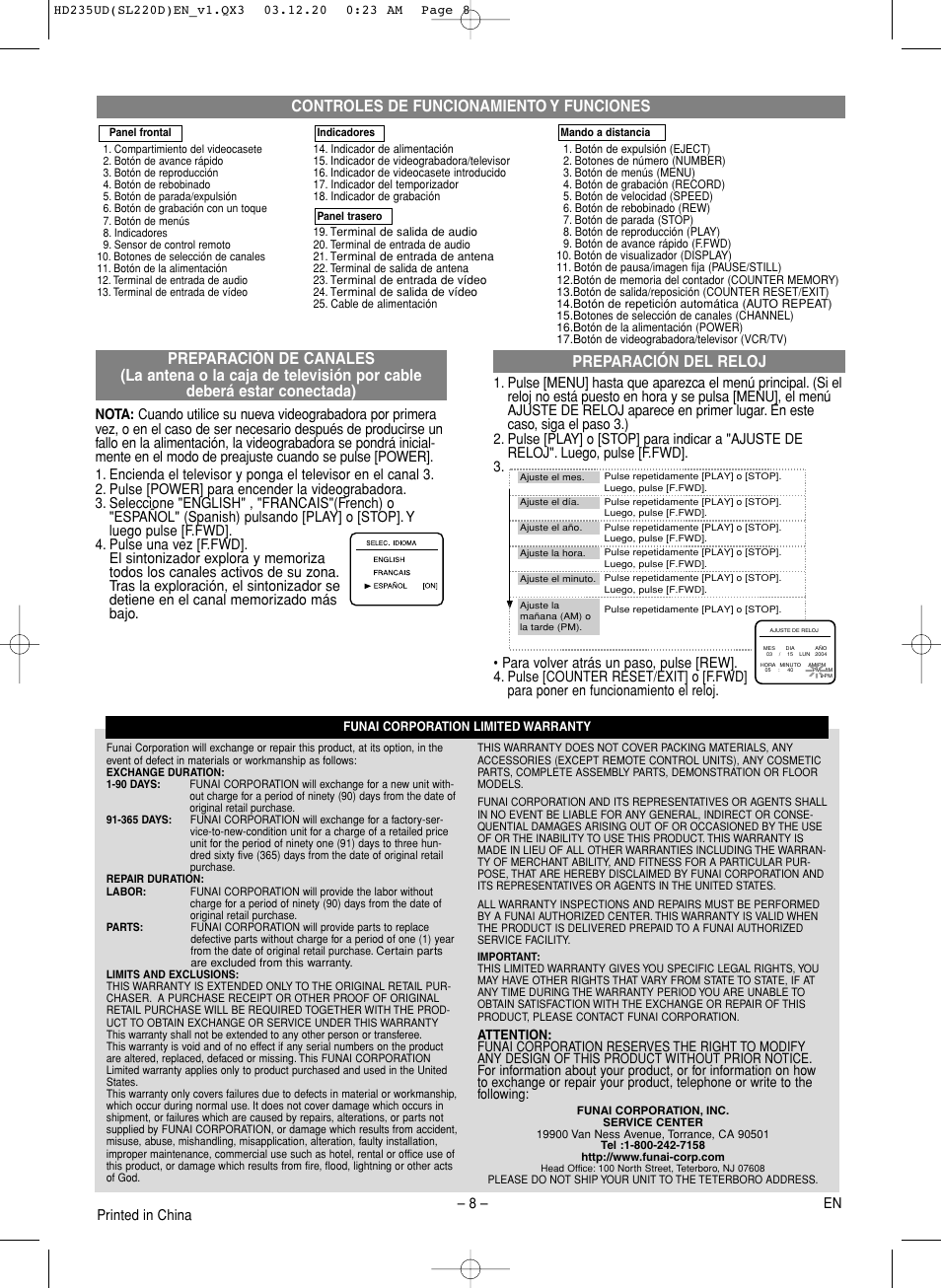 Controles de funcionamiento y funciones | Symphonic SL220D User Manual | Page 8 / 8