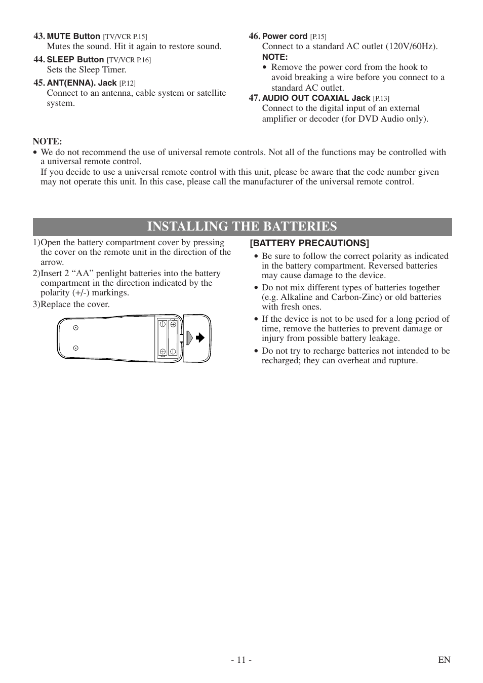 Installing the batteries | Symphonic SC724FDF User Manual | Page 11 / 56