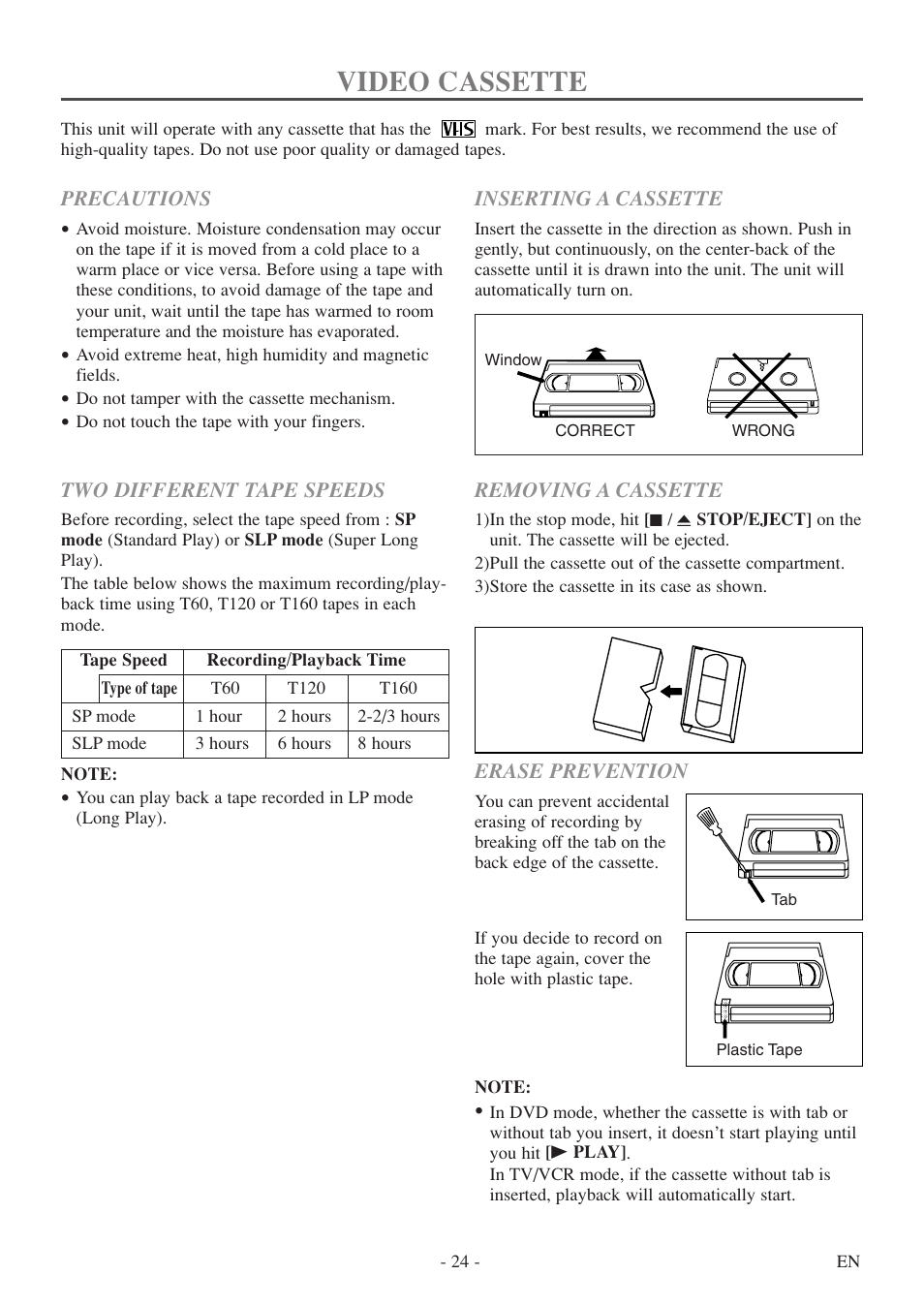 Video cassette | Symphonic SC724FDF User Manual | Page 24 / 56