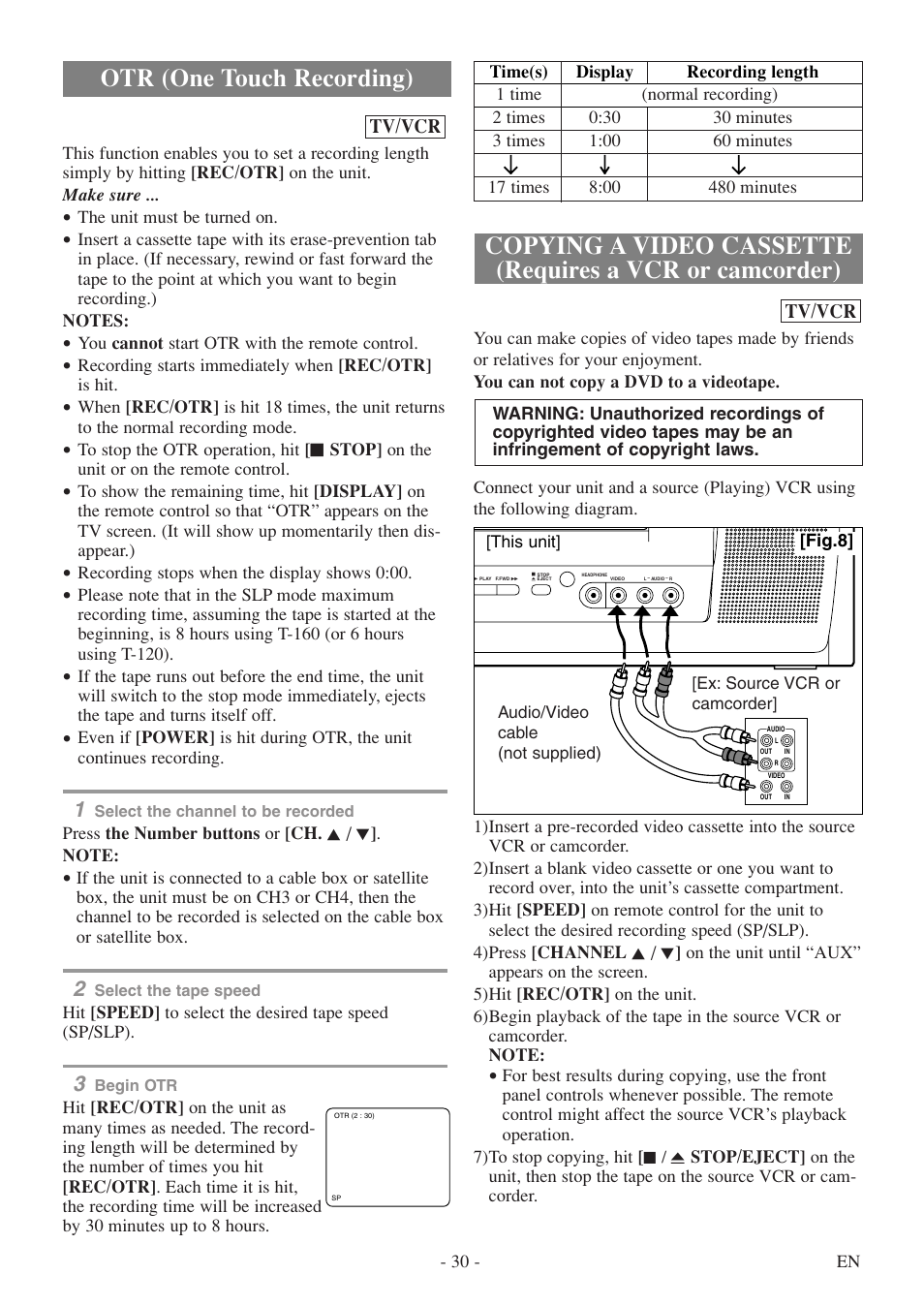 Otr (one touch recording) | Symphonic SC724FDF User Manual | Page 30 / 56